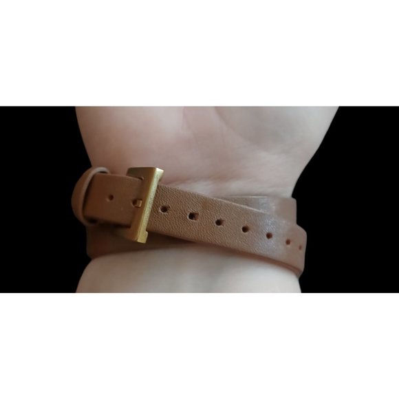 Tory Burch Gold Tone Brown Leather Fitbit Bracelet 16" - Picture 3 of 5